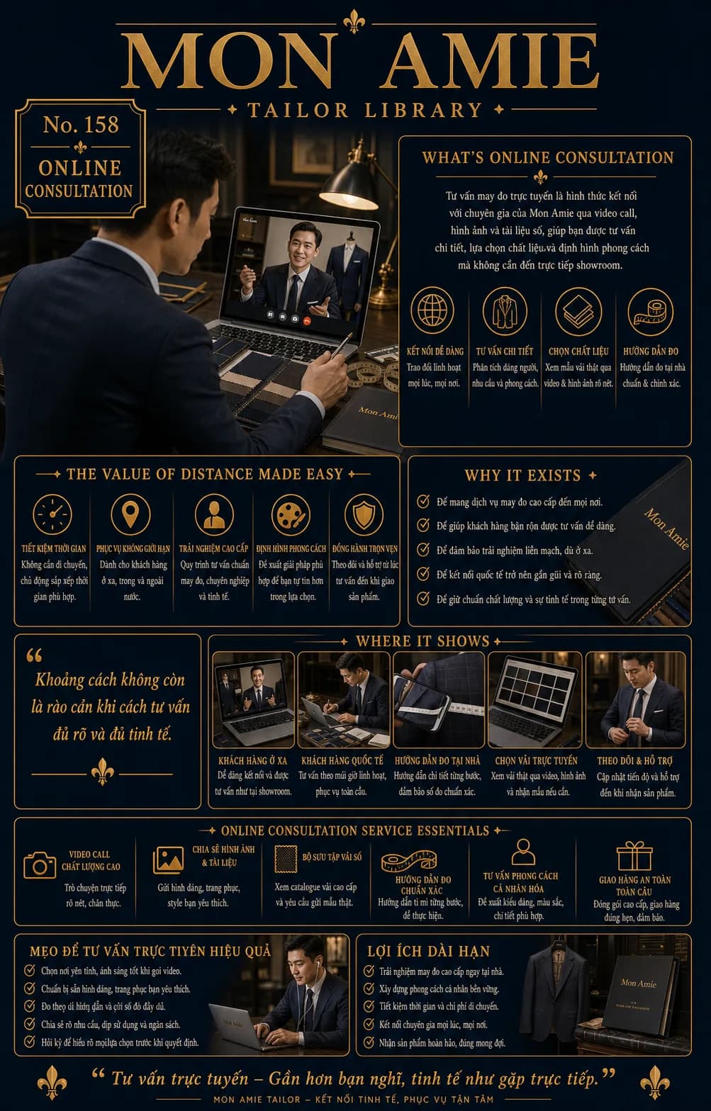 Mon Amie Tailor Library poster No. 158 on online consultation: remote tailoring advice over a video call