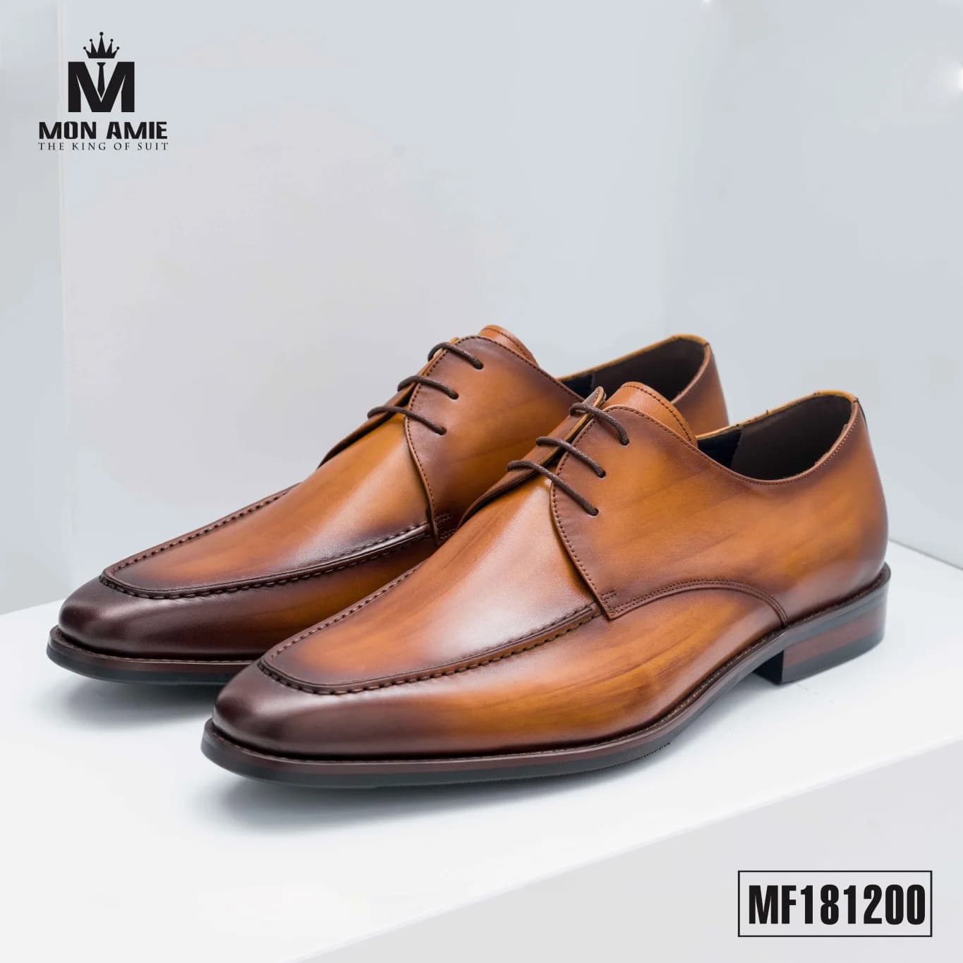 Giày Tây Derby Mũi Apron Nâu Bò Patina Loang