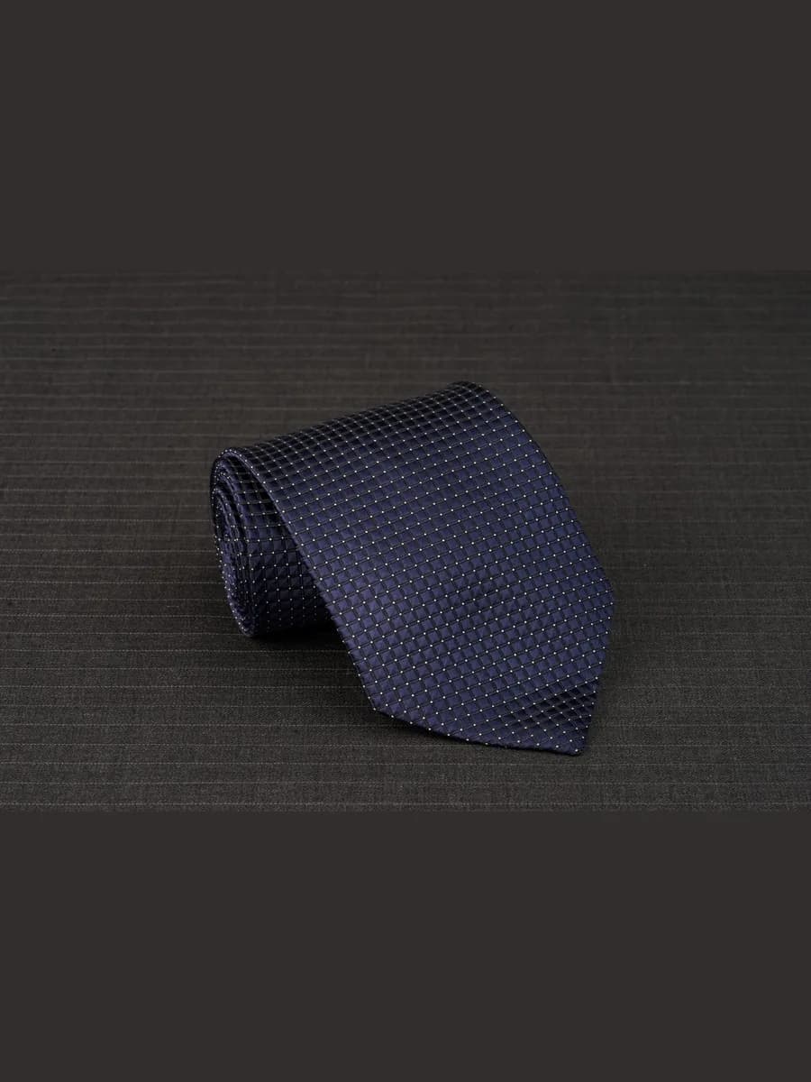 Caravat Xanh Navy Đậm Kẻ Ô Caro Chấm Trắng Nhỏ