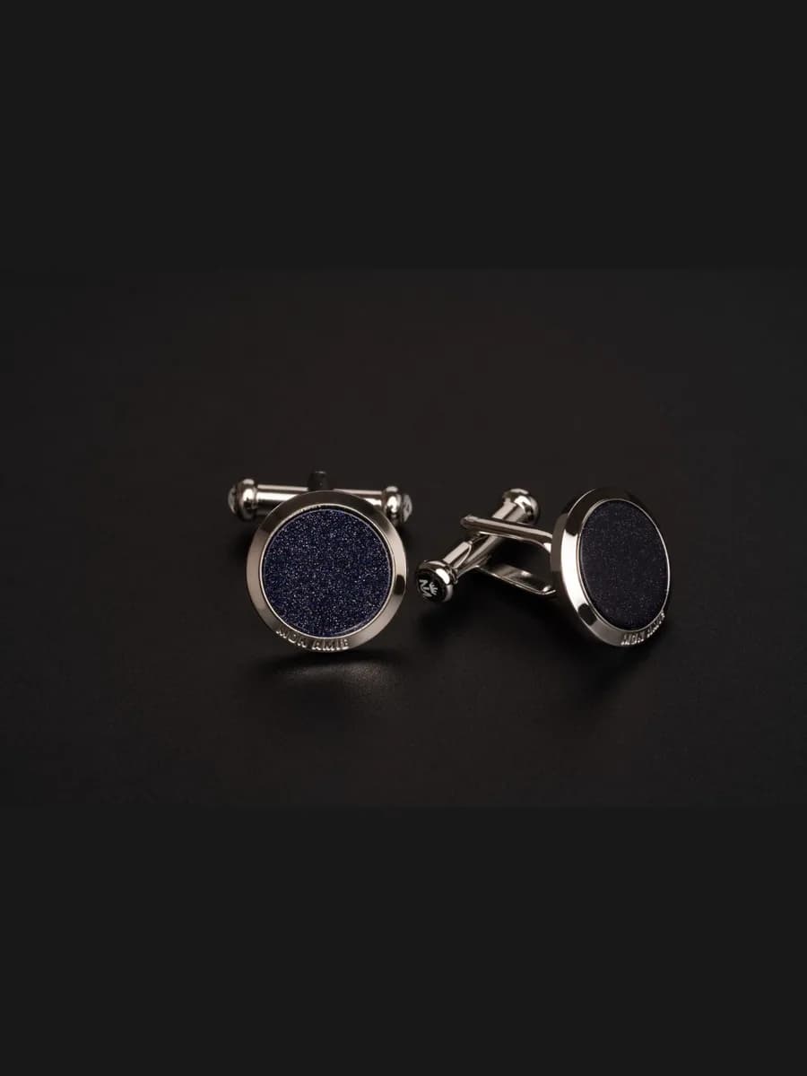 Khuy Măng Sét Bạc Goldstone Xanh Navy