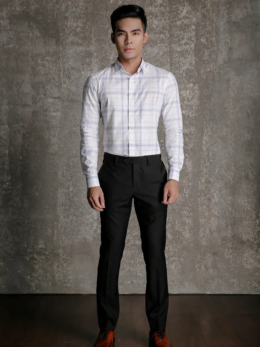 Quần Tây Đen Ống Đứng Slim Lưng Nút Cài