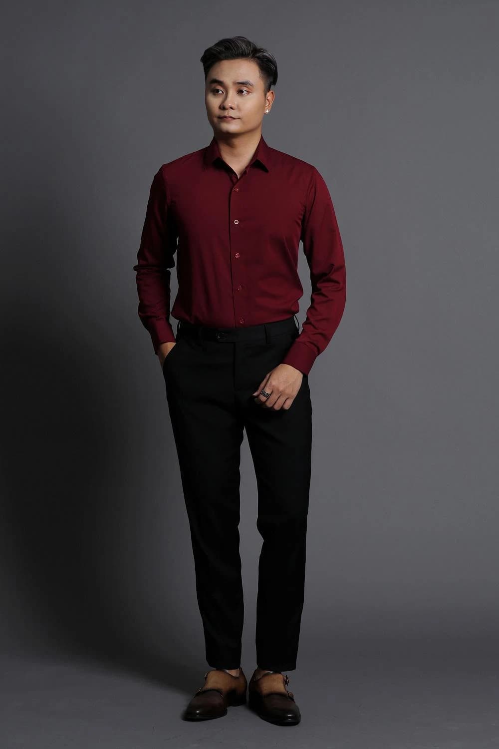 Sơ Mi Đỏ Rượu Vang Trơn