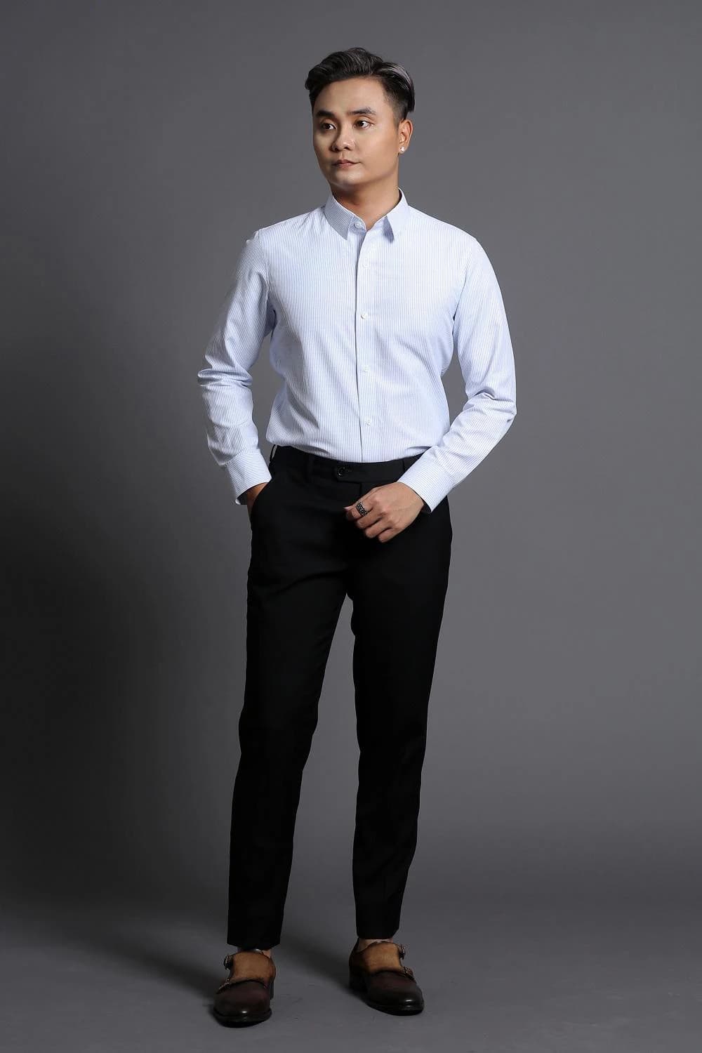 Sơ Mi Sọc Kim Xanh Nhạt