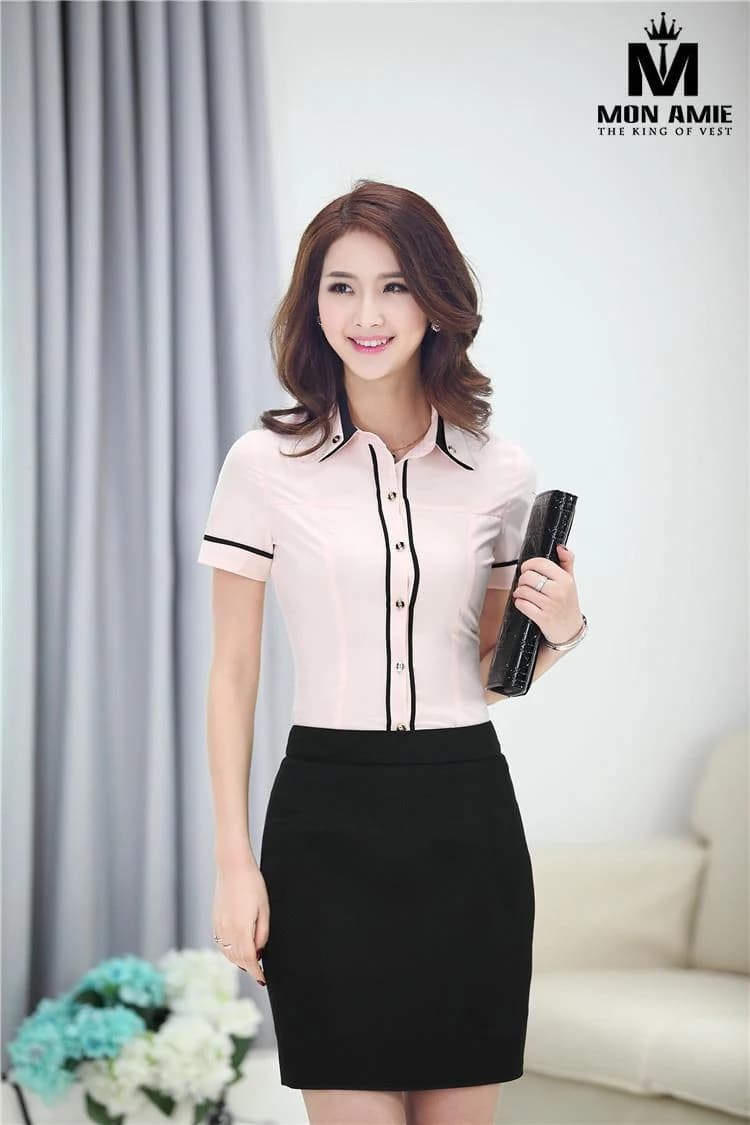 Sơ Mi Hồng Viền Chỉ Đen