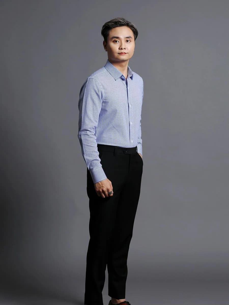 Sơ Mi Caro Gingham Xanh Navy