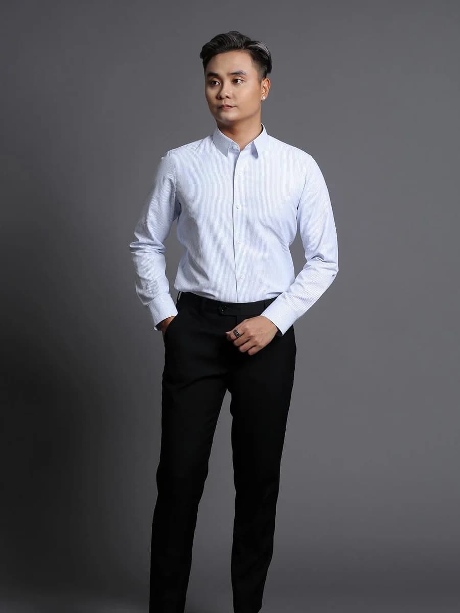 Sơ Mi Sọc Kim Xanh Nhạt