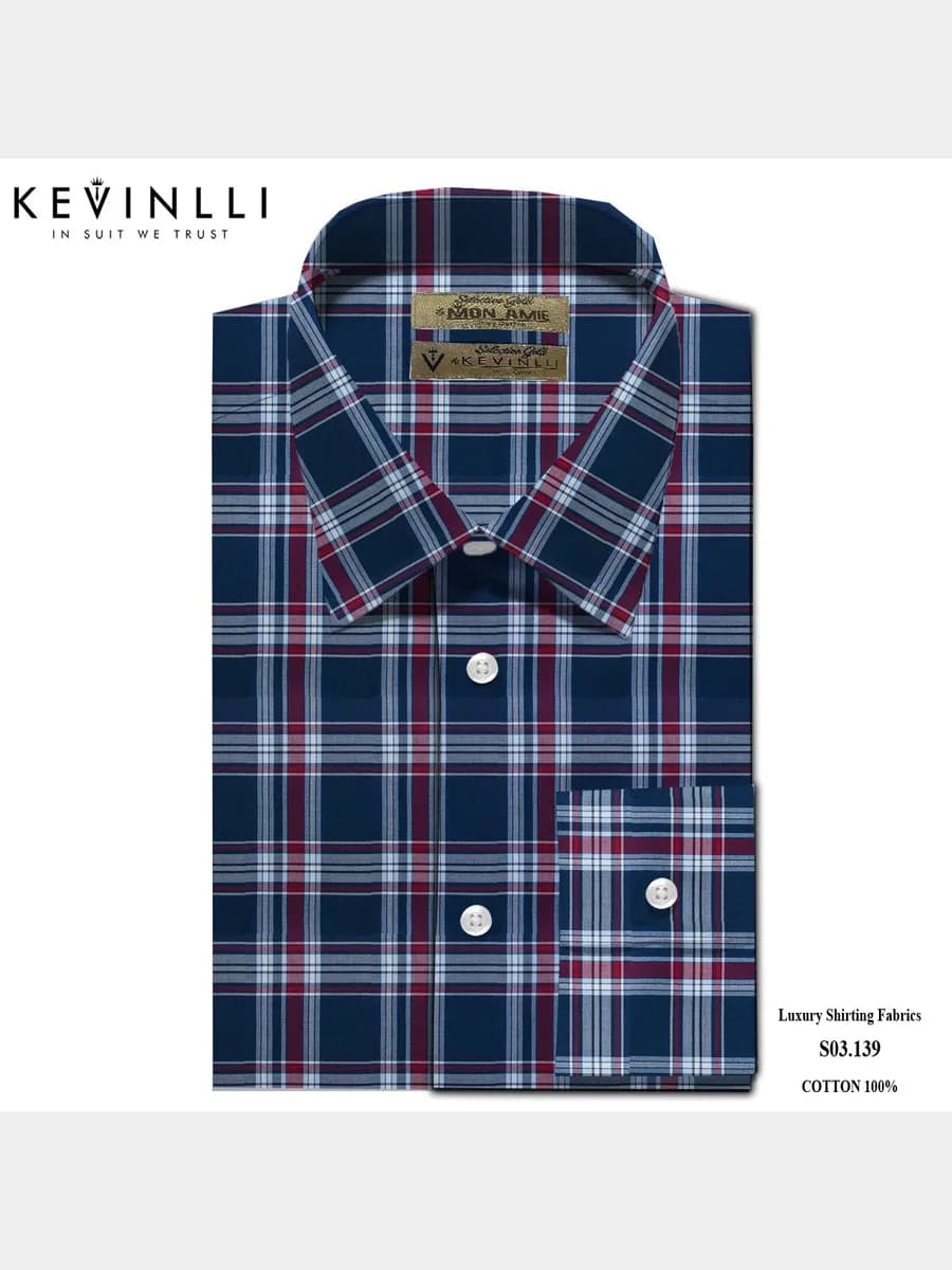 Sơ Mi Xanh Navy Caro Lớn Đỏ Mận Trắng Xanh Nhạt Cổ Ý