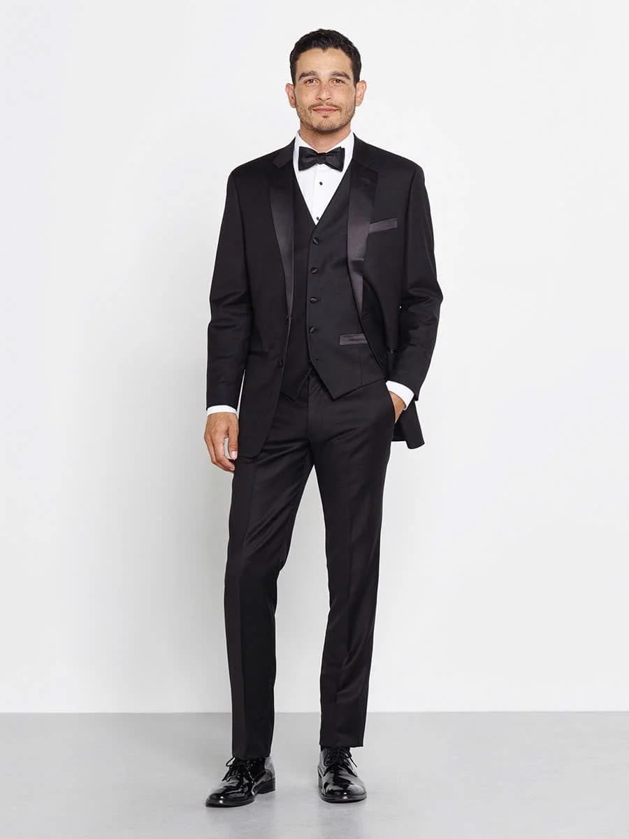 Tuxedo Đen Ba Mảnh Ve Satin