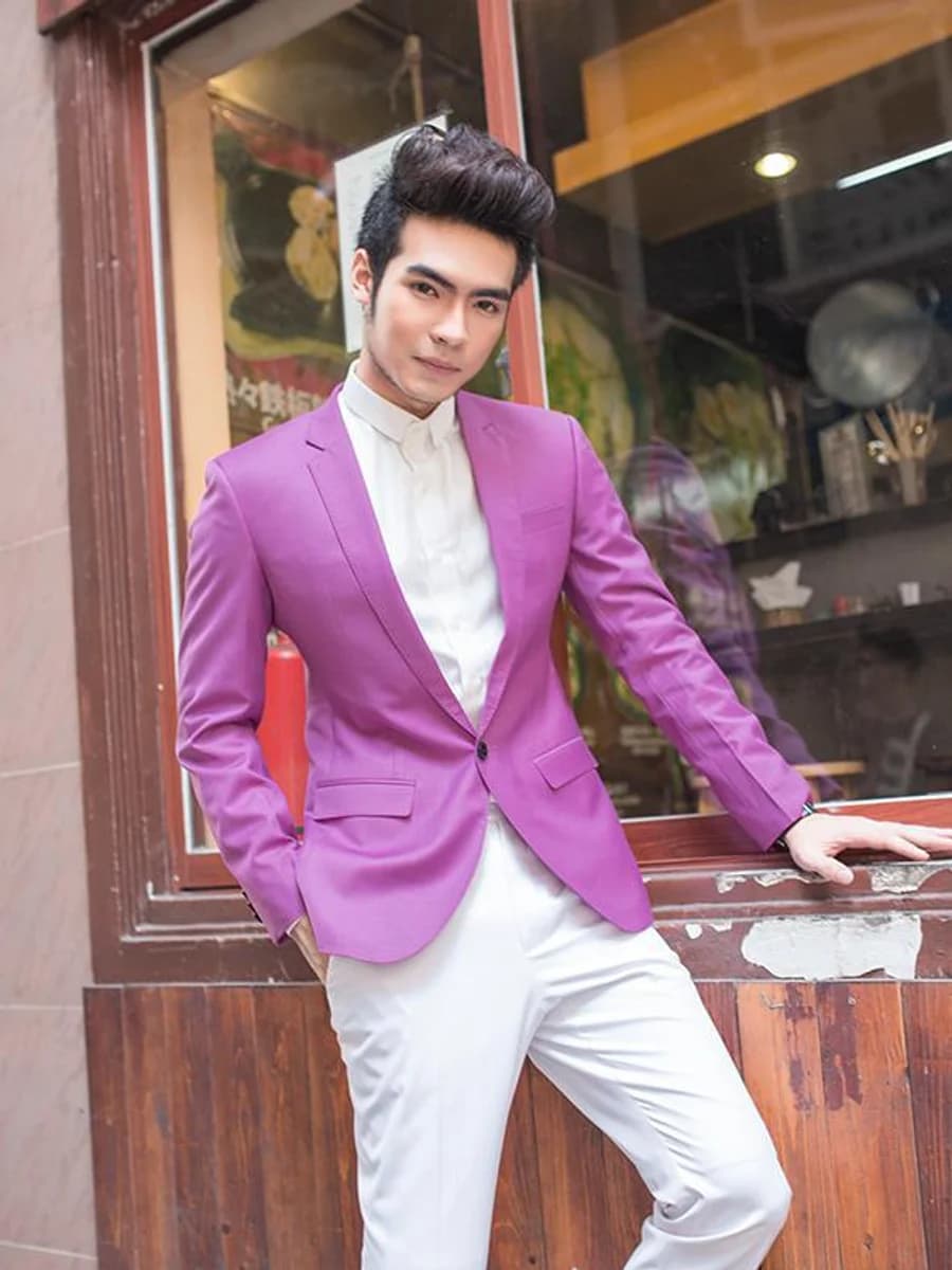 Blazer Tím Lan Quần Trắng