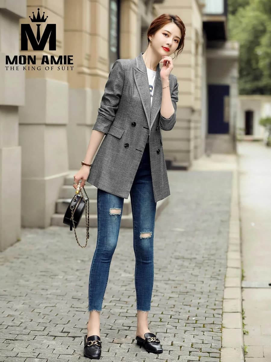 Blazer Caro Răng Chó Dáng Dài