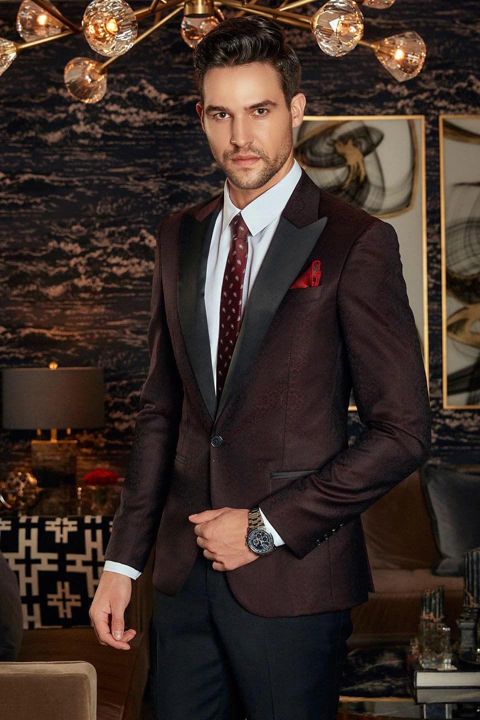 Tuxedo Mận Hoa Văn Chìm