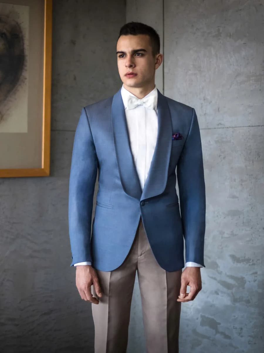 Tuxedo Xanh Thanh Thiên Ve Shawl