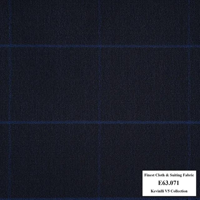 E63.071 Kevinlli V5 - Vải Suit 60% Wool - Xanh đen Caro đen