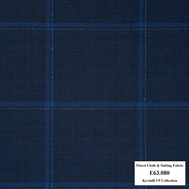 E63.080 Kevinlli V5 - Vải Suit 60% Wool - Xanh navy Caro xanh
