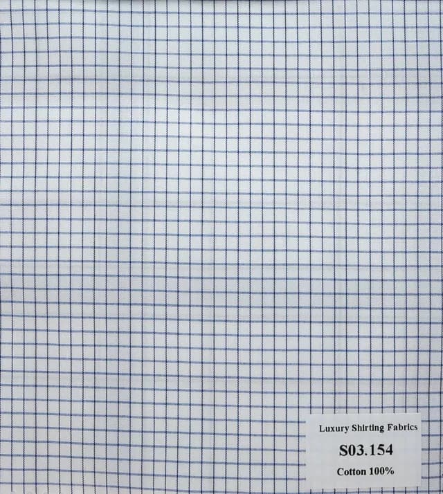 S03.154 Kevinlli S3 - Sơmi 100% Cotton - Xanh Dương Trắng Caro