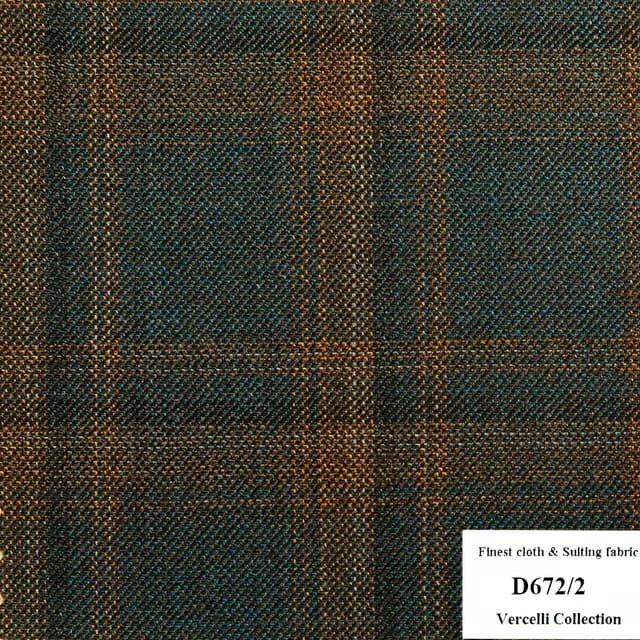 HÀNG] D672/2 Vercelli CVM - Vải Suit 95% Wool - Xanh Dương Caro Nâu