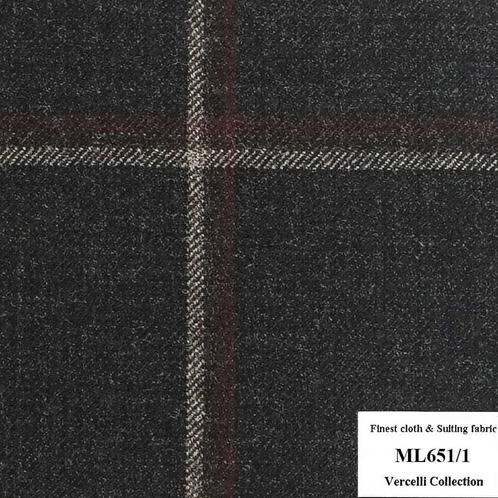 Mẫu vải xám than kẻ ô đỏ, bộ sưu tập Vercelli (ML651/1)