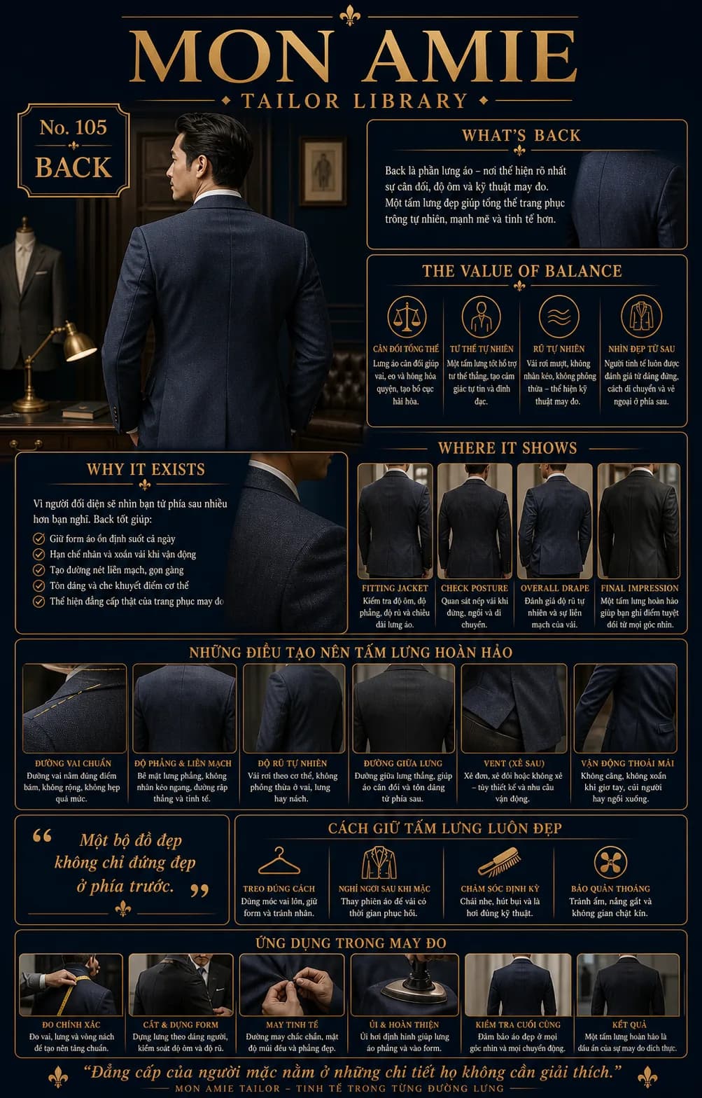 Mon Amie Tailor Library poster No. 105 on the Back: the structure and value of the jacket back in tailoring