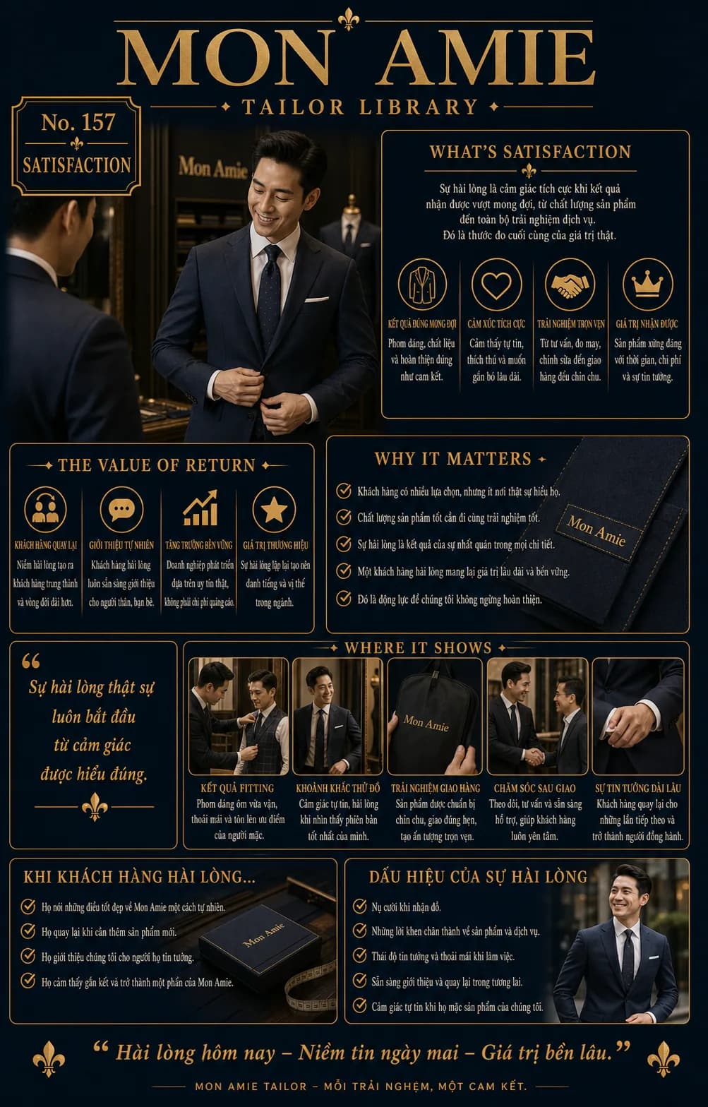 Mon Amie Tailor Library poster No. 157 on satisfaction: client satisfaction in bespoke tailoring
