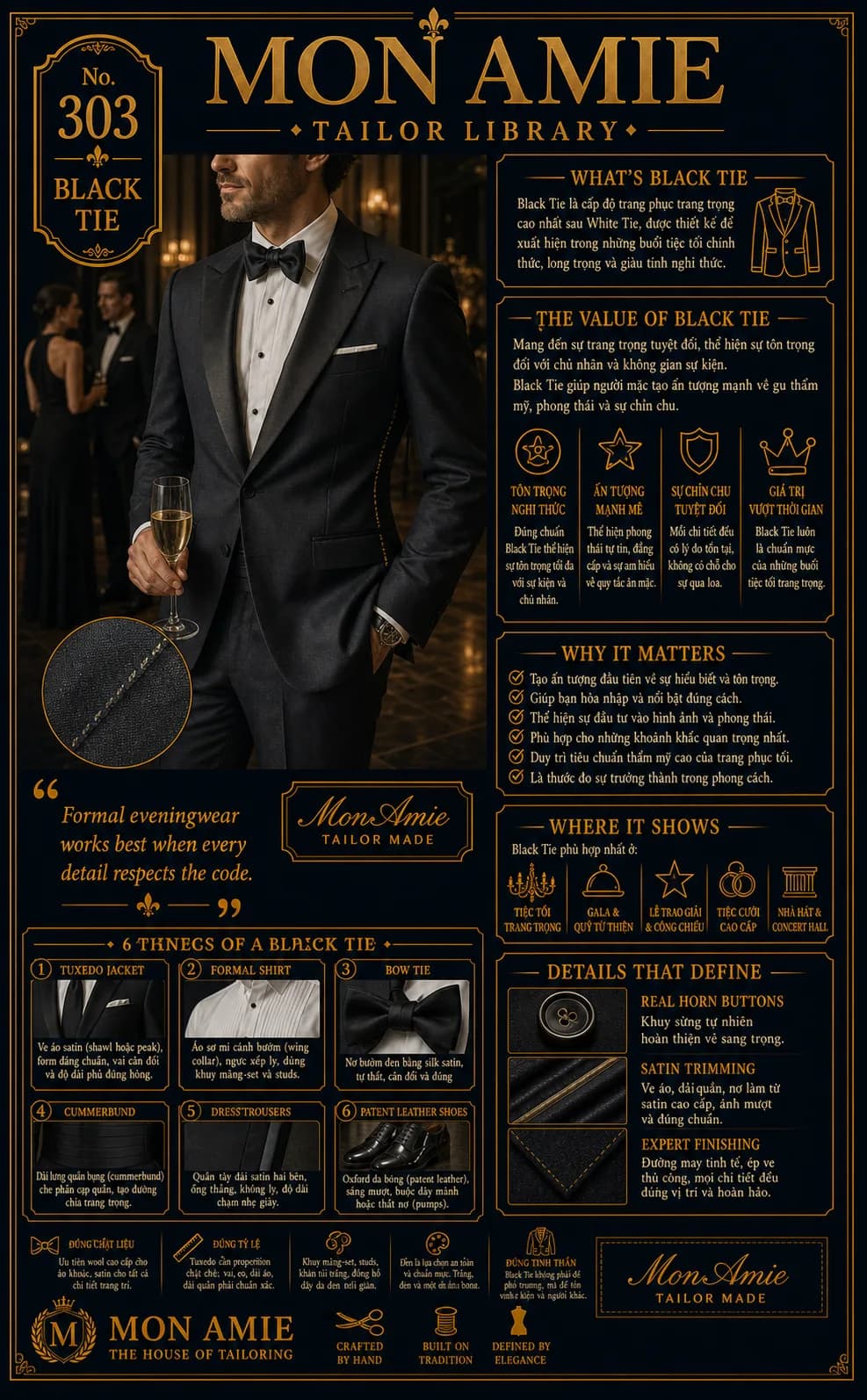 Mon Amie Tailor Library poster No. 303 on black tie: the tuxedo dress code for formal evening occasions
