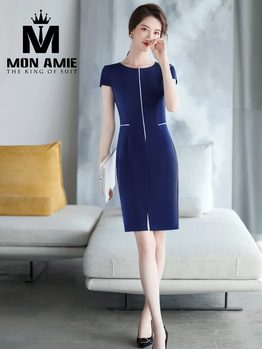 Đầm Navy Cổ Tròn Viền Trắng Dọc Thân Tay Cánh Tiên
