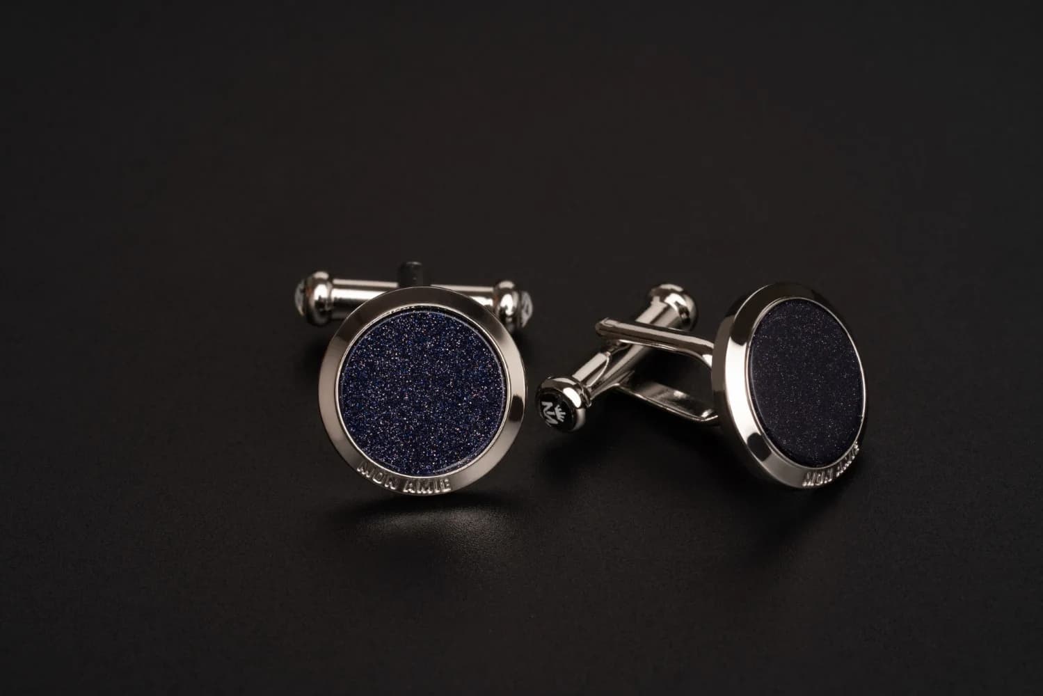 Khuy Măng Sét Bạc Goldstone Xanh Navy