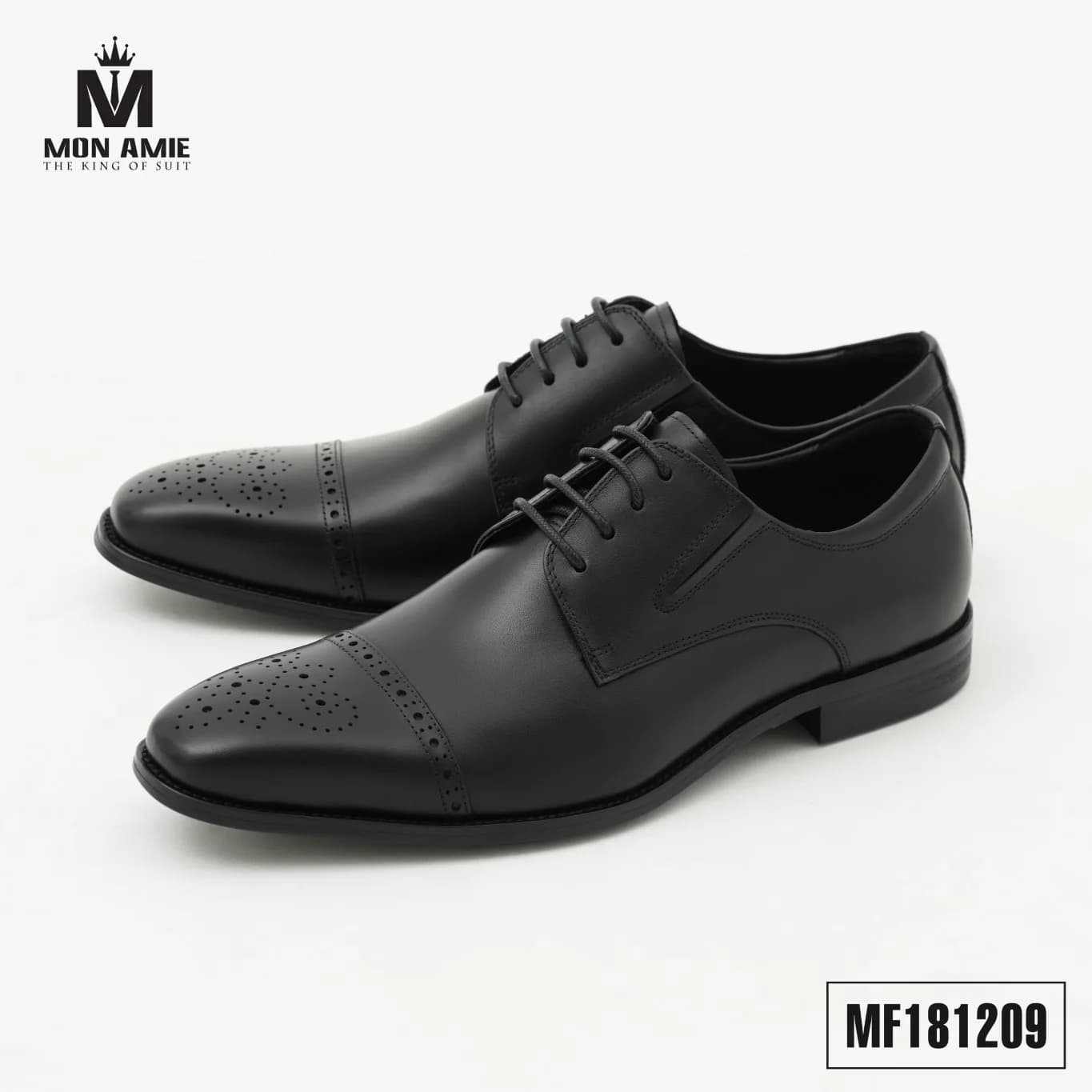 Giày Derby Cap-toe Brogue Đen