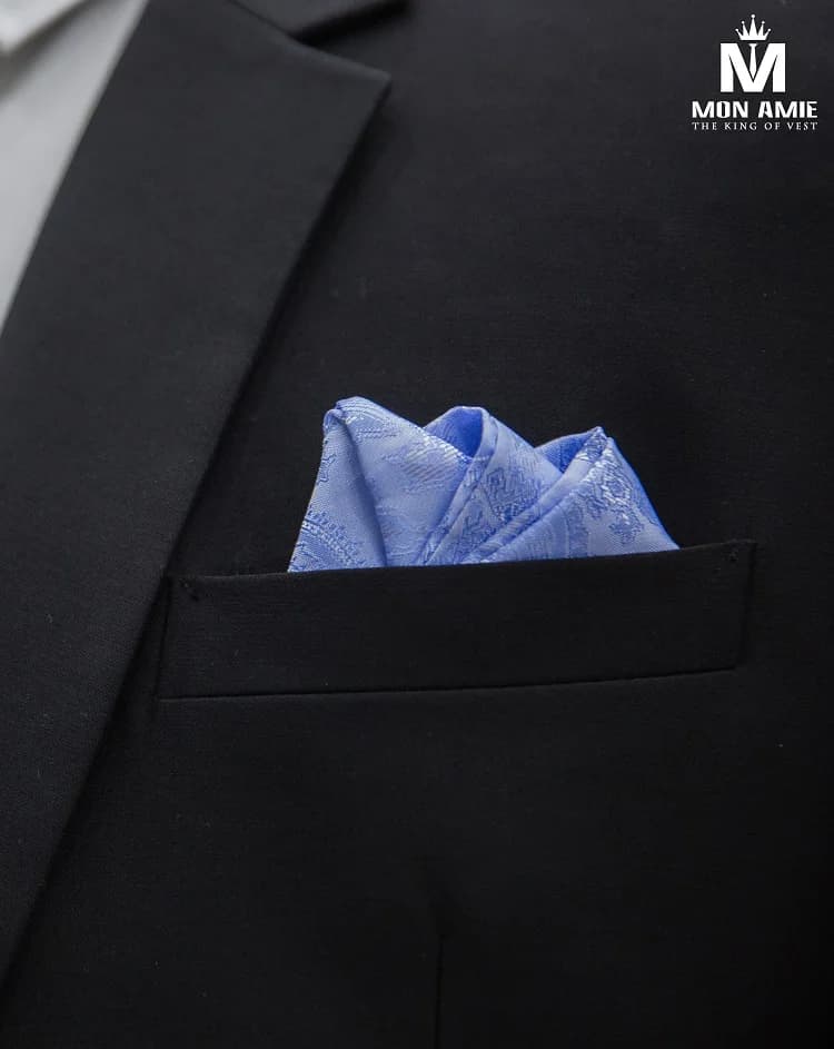 Khăn Túi Ngực Xanh Da Trời Paisley Ánh Bạc