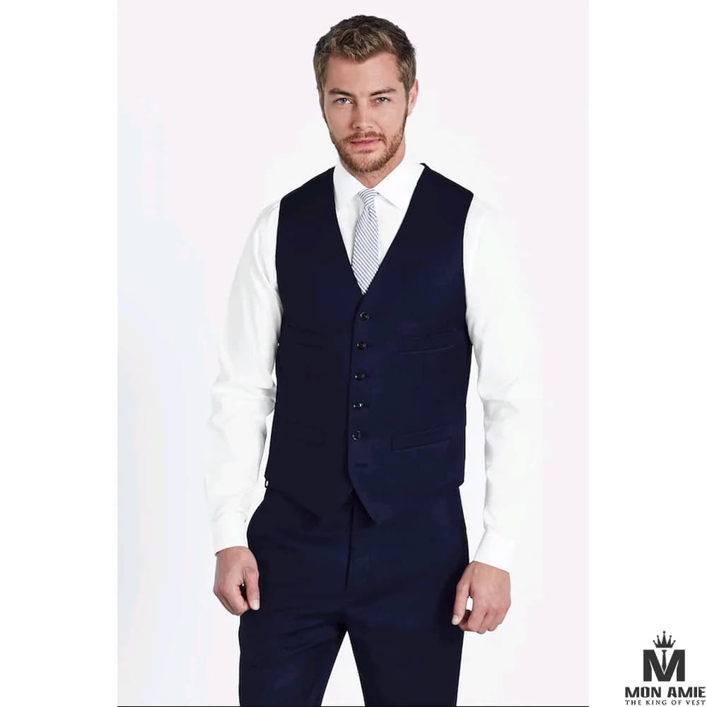 Ghi-lê Xanh Navy Đậm 4 Túi Nắp Đồng Bộ Quần