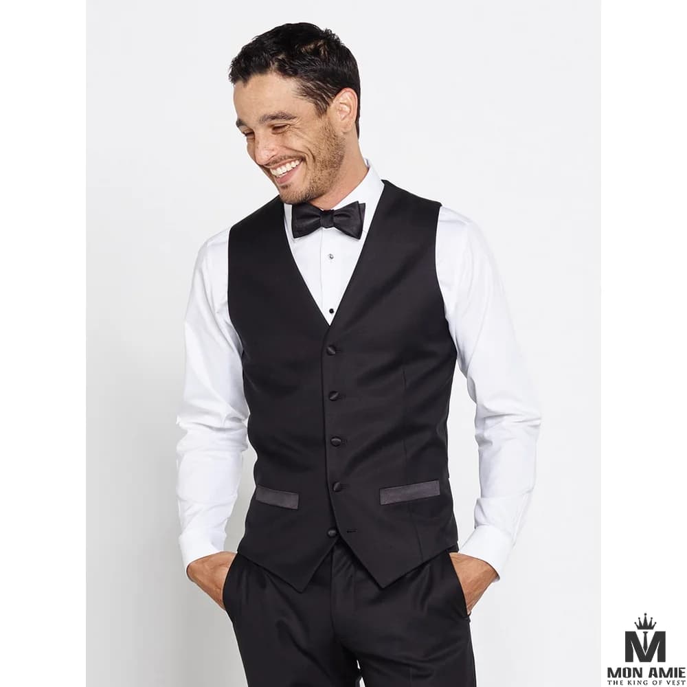 Ghi-lê Tuxedo Đen Bọc Satin Viền Túi Xám