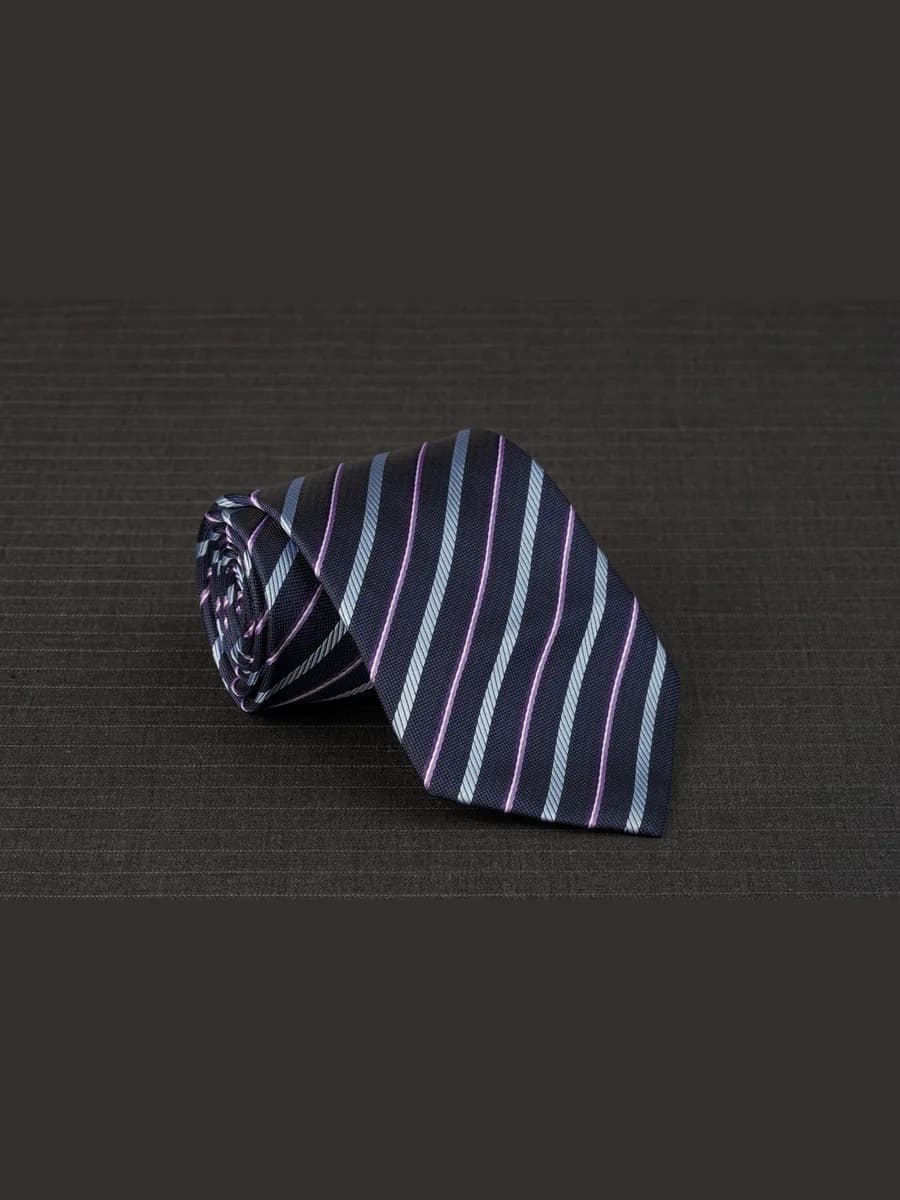 Caravat Navy Sọc Bản To Xanh Da Trời Nhạt Xen Tím Lilac