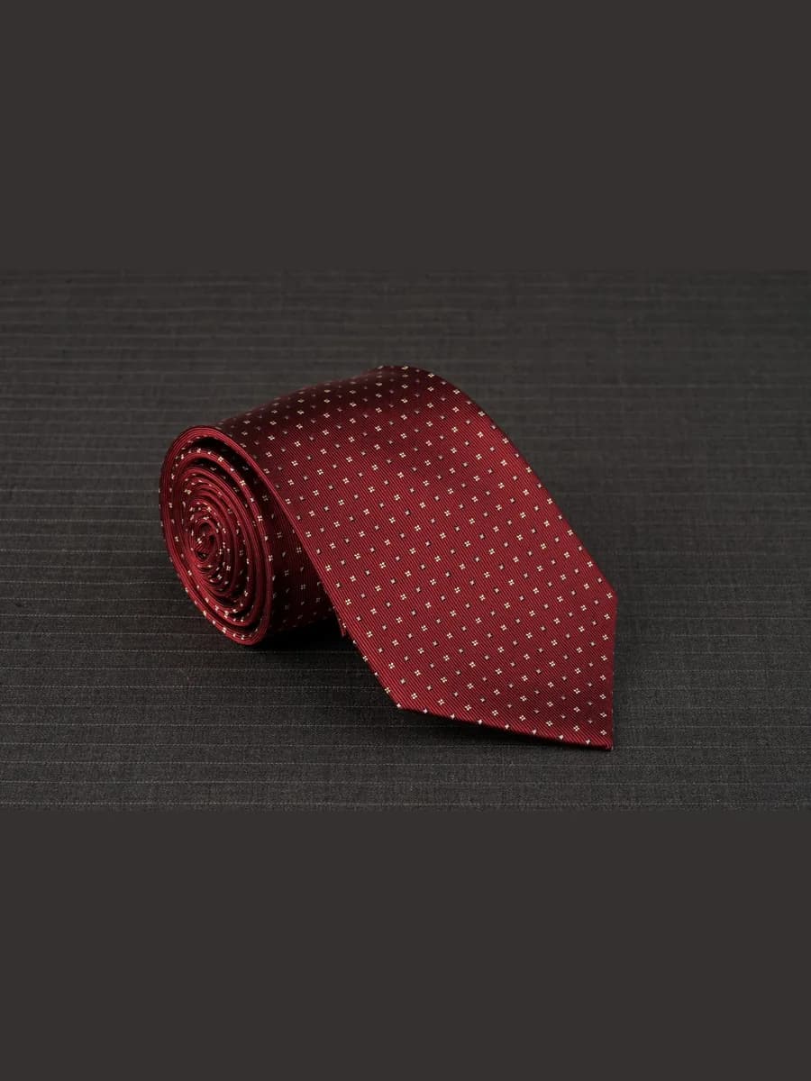 Caravat Đỏ Đô Hoa Bốn Chấm Vàng Kem Thoi Tím Nhạt