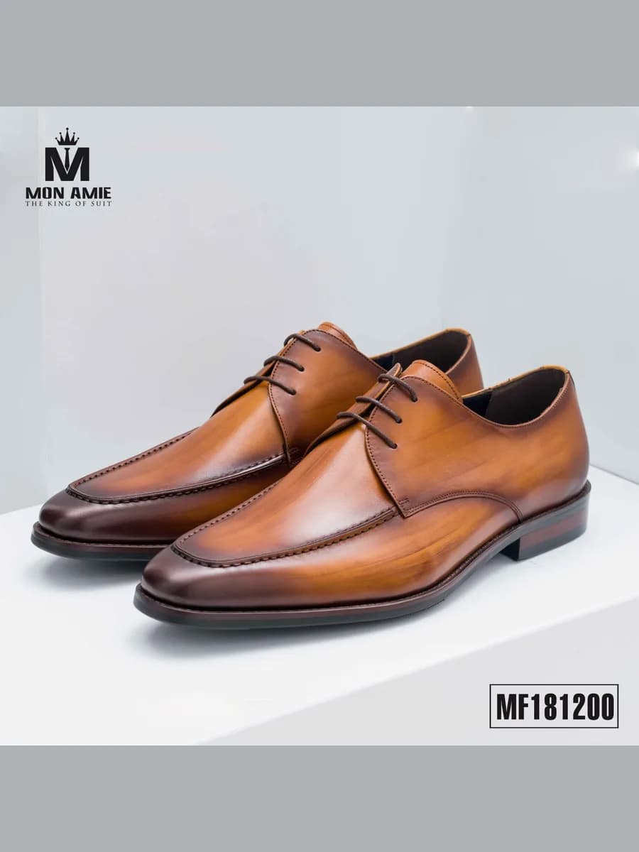 Giày Tây Derby Mũi Apron Nâu Bò Patina Loang