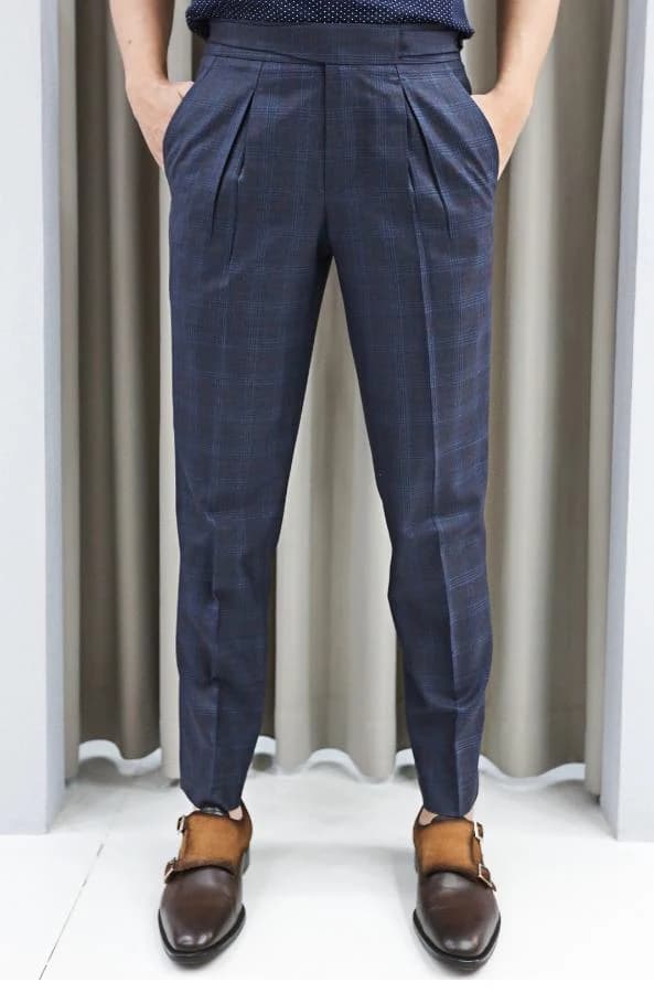 Quần Tây Caro Navy Xếp Ly