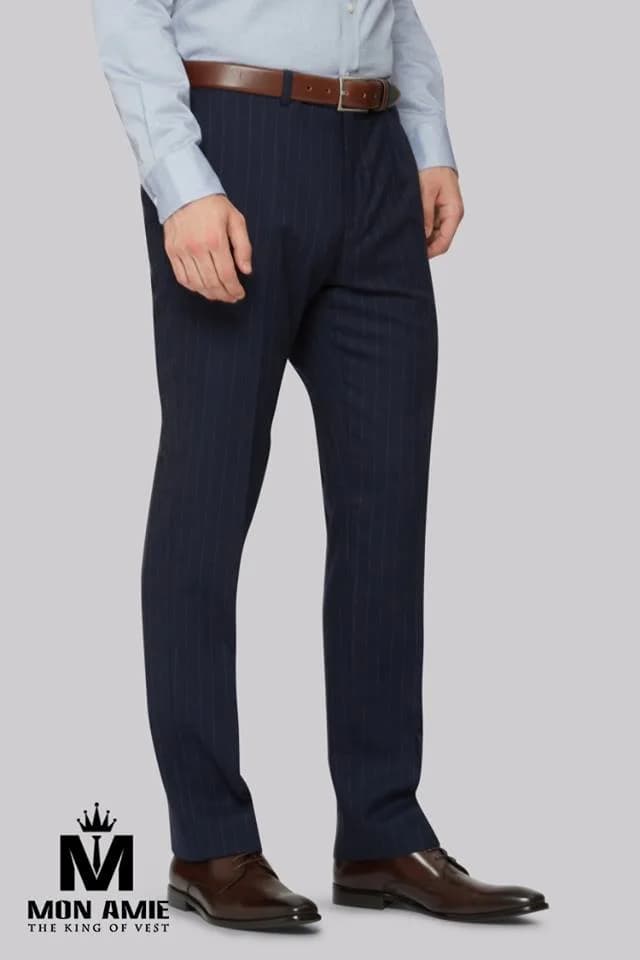 Quần Tây Navy Sọc Mảnh Pinstripe Ống Côn