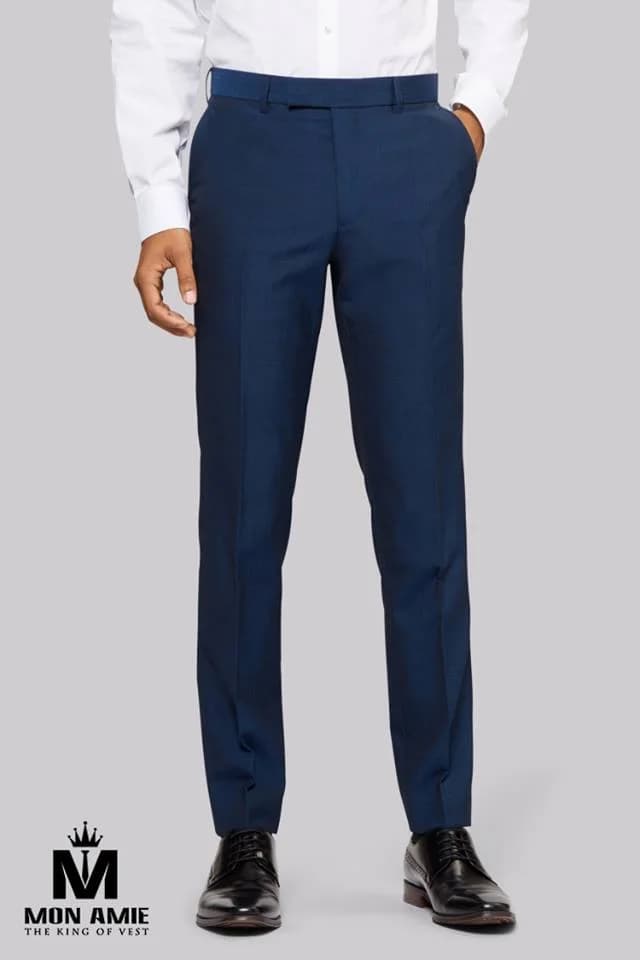 Quần Tây Navy Sáng Ống Côn Ôm Vải Wool Mịn