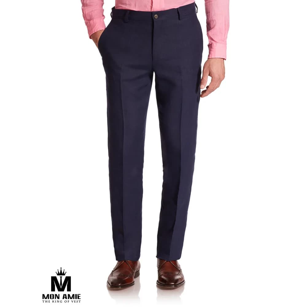 Quần Tây Navy Linen Lanh Ống Đứng Kiểu Hè