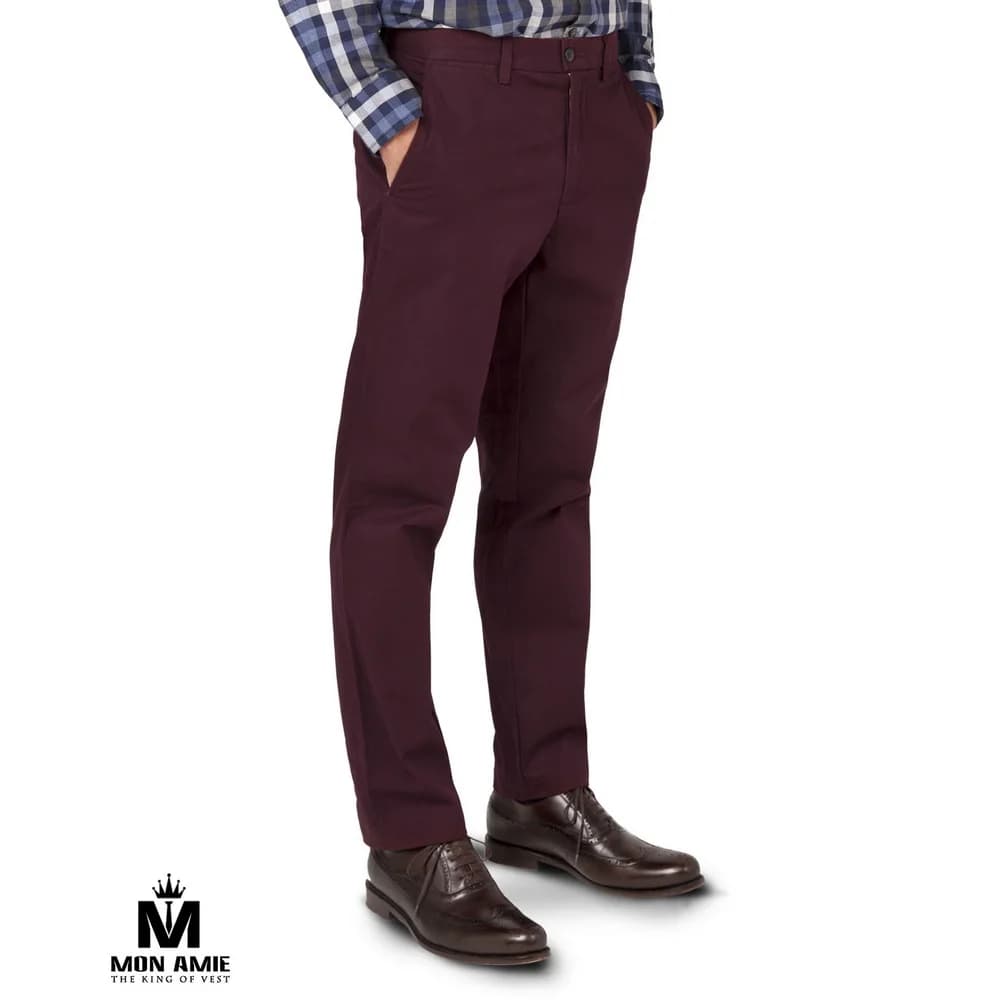Quần Chino Đỏ Đô Burgundy Cotton Ống Côn