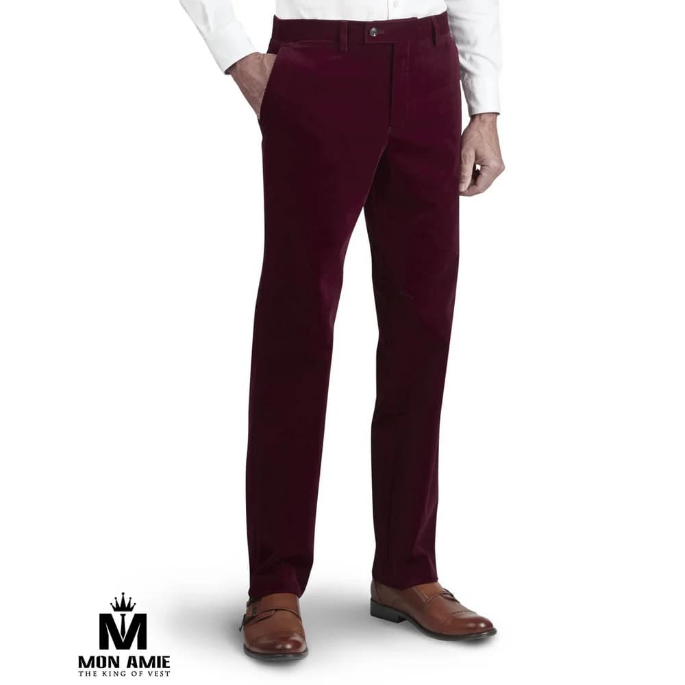 Quần Nhung Tăm Đỏ Đô Burgundy Ống Đứng