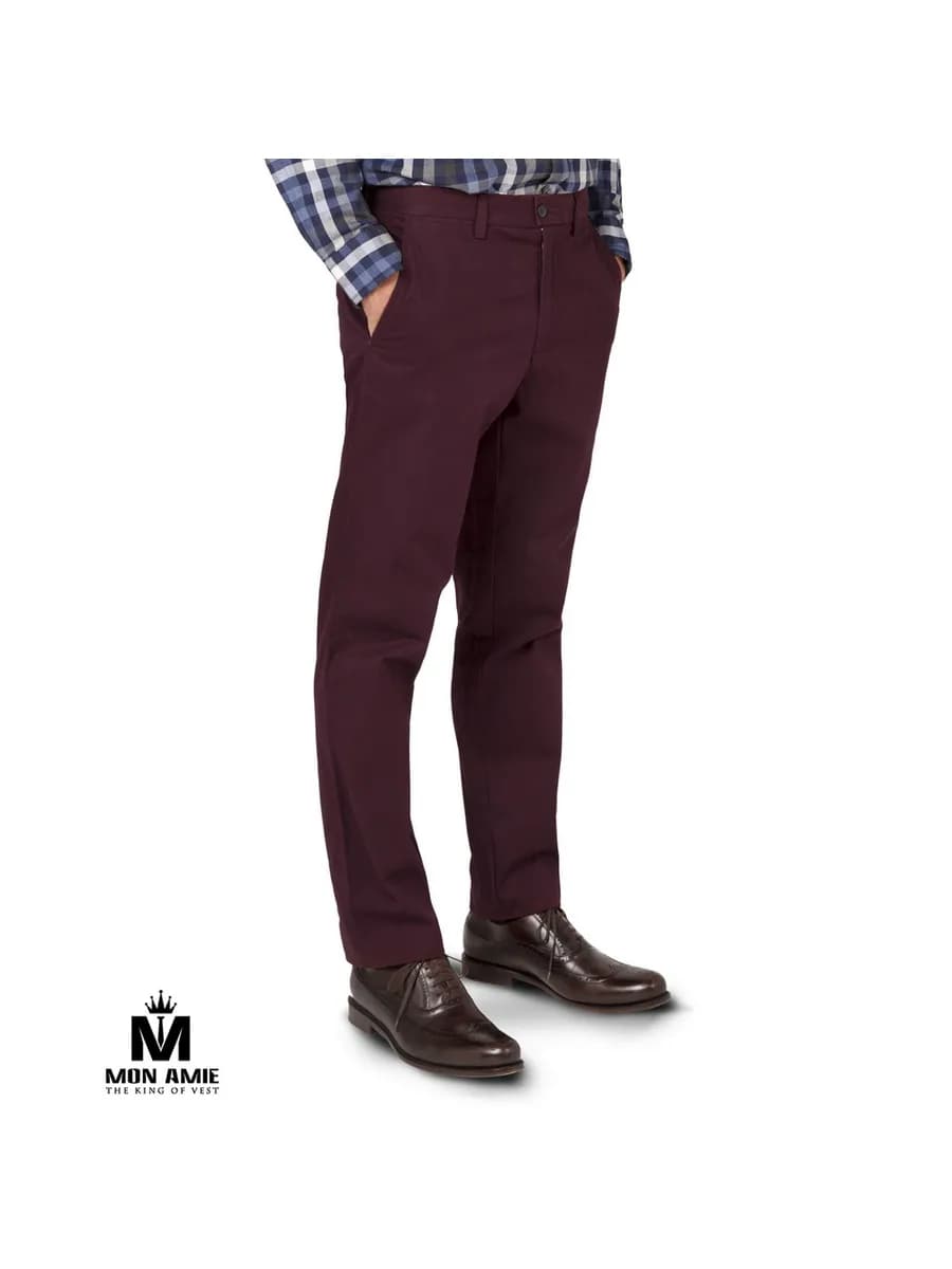 Quần Chino Đỏ Đô Burgundy Cotton Ống Côn