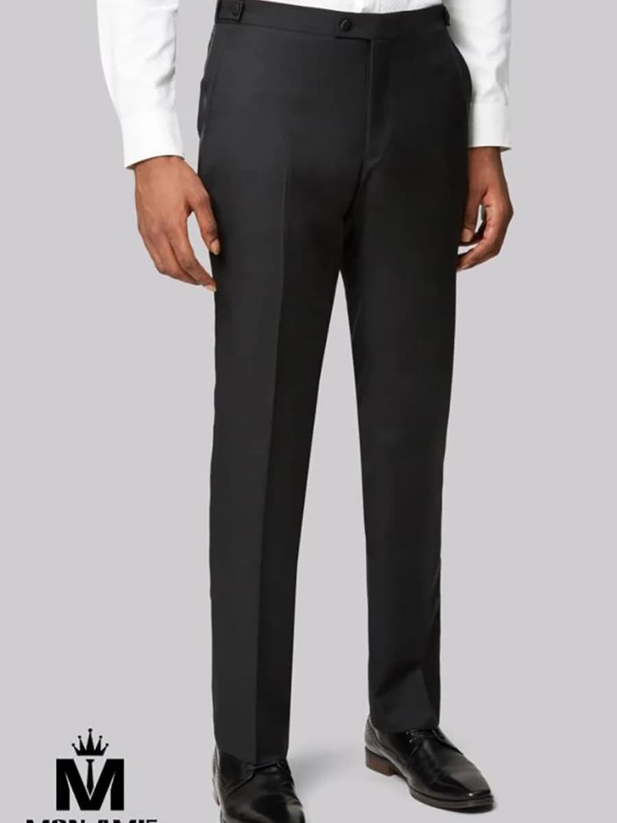 Quần Tây Đen Kiểu Tuxedo Viền Satin Tăng Đơ