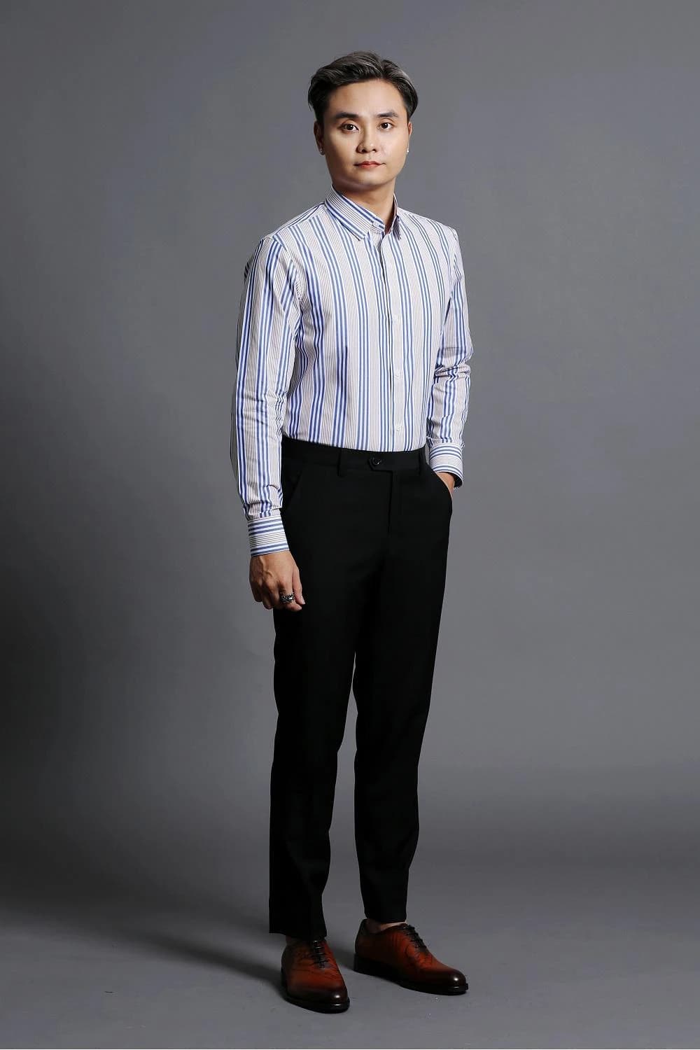 Sơ Mi Sọc Chùm Xanh Dương