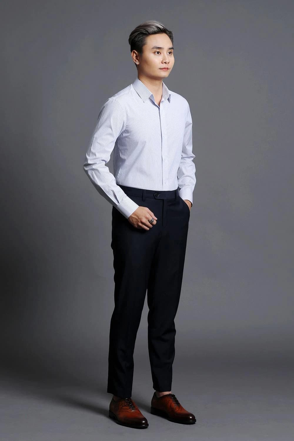 Sơ Mi Sọc Dọc Khói Tím