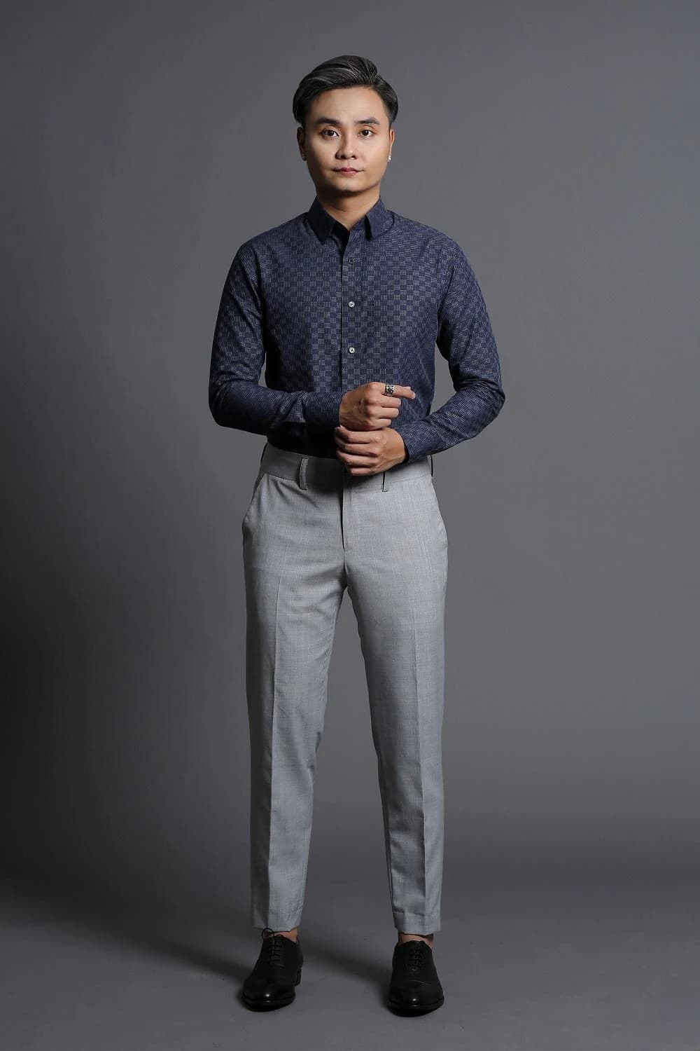 Sơ Mi Navy Dệt Ô Bàn Cờ
