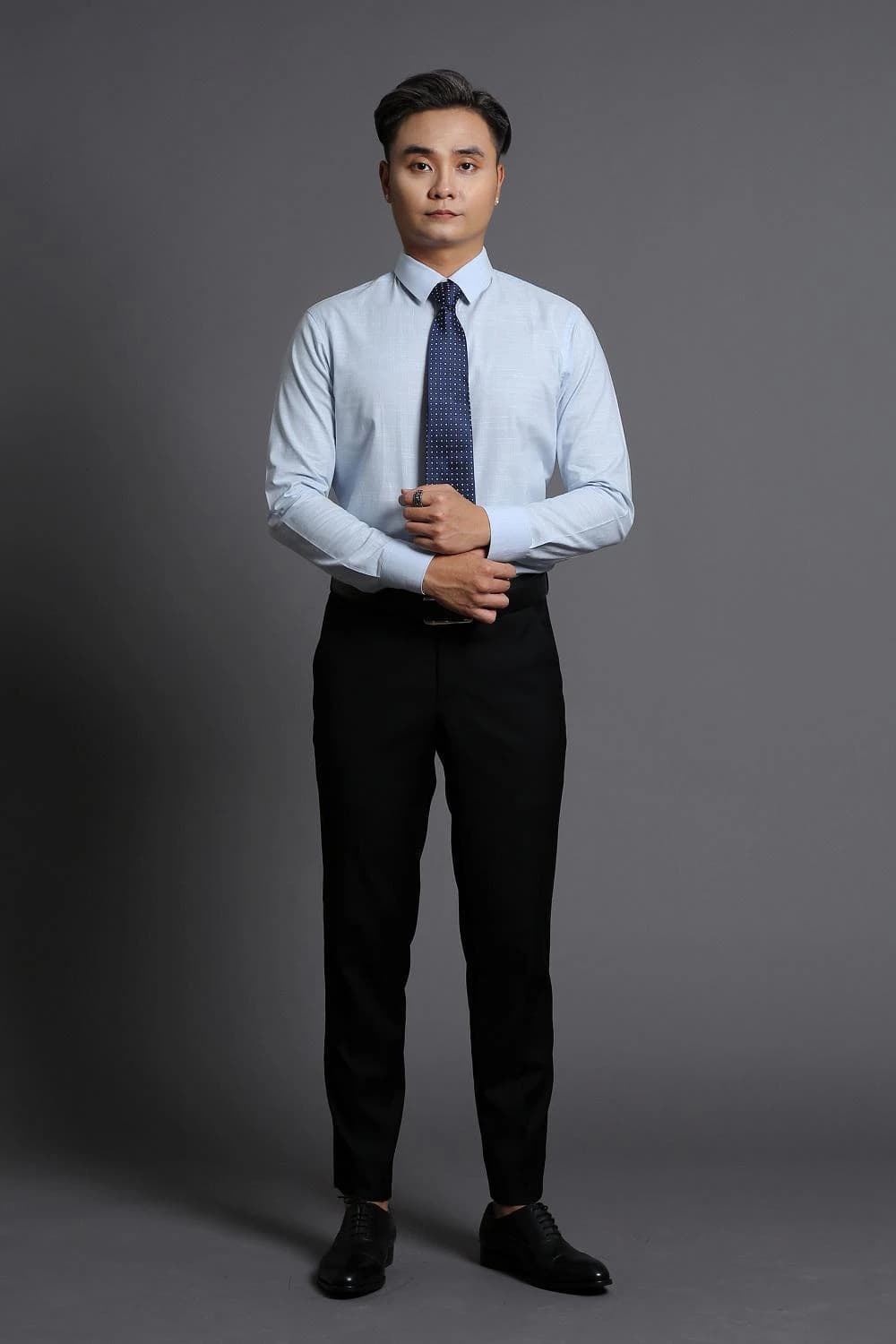 Sơ Mi Xanh Nhạt Vân Gân