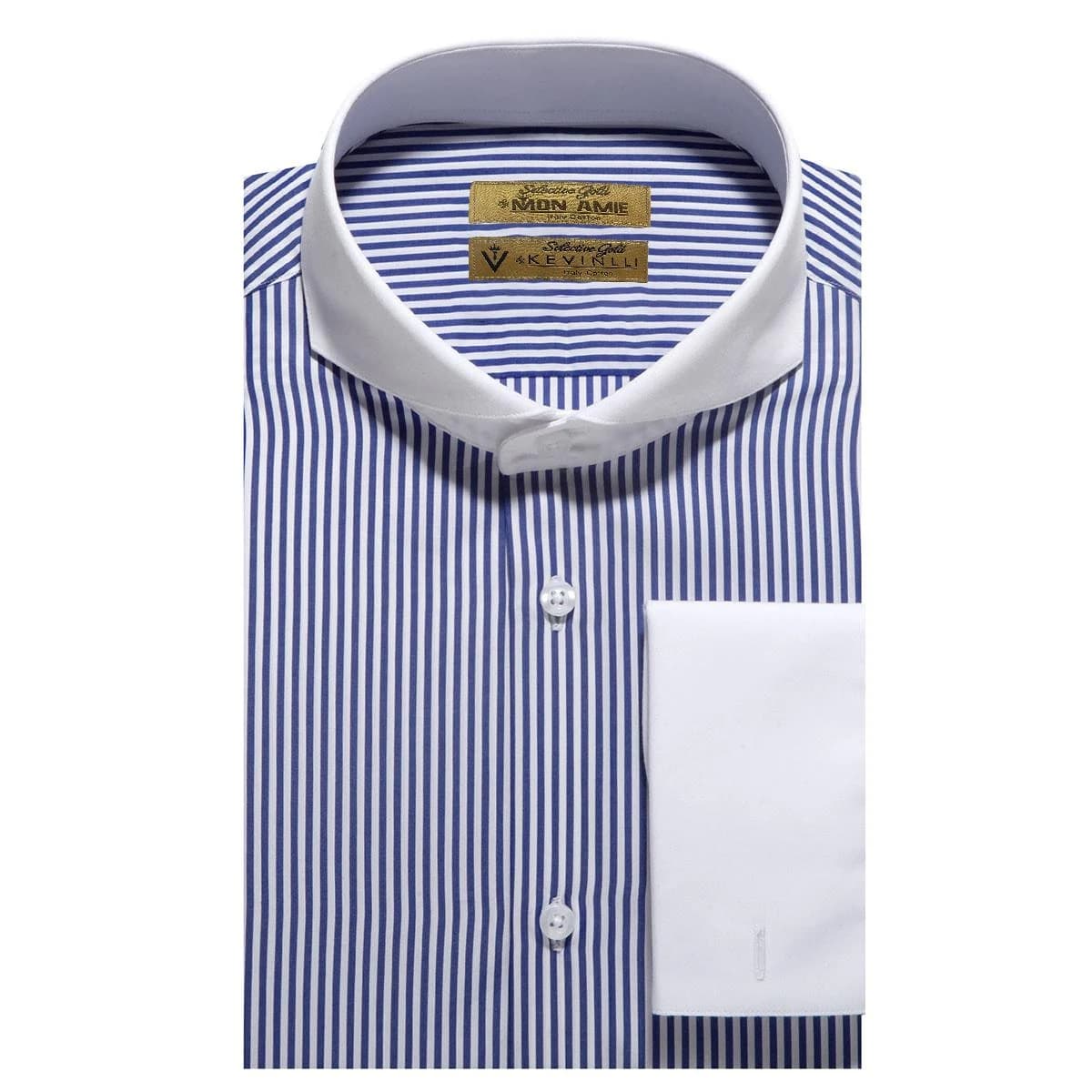 Sơ Mi Sọc Navy Cổ Trắng