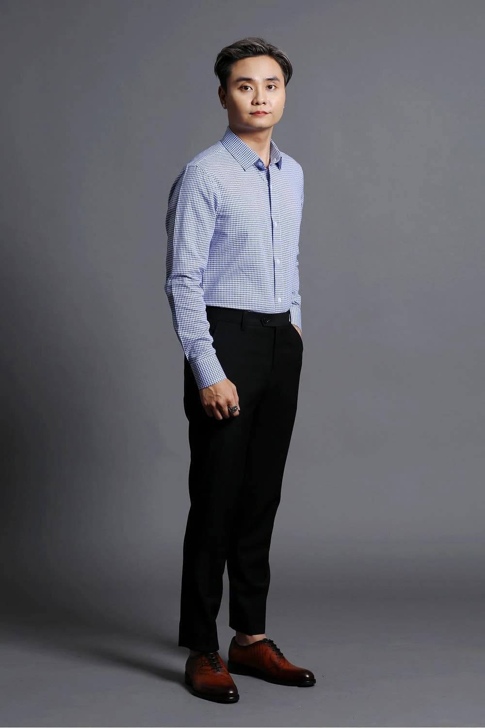 Sơ Mi Caro Gingham Xanh Navy