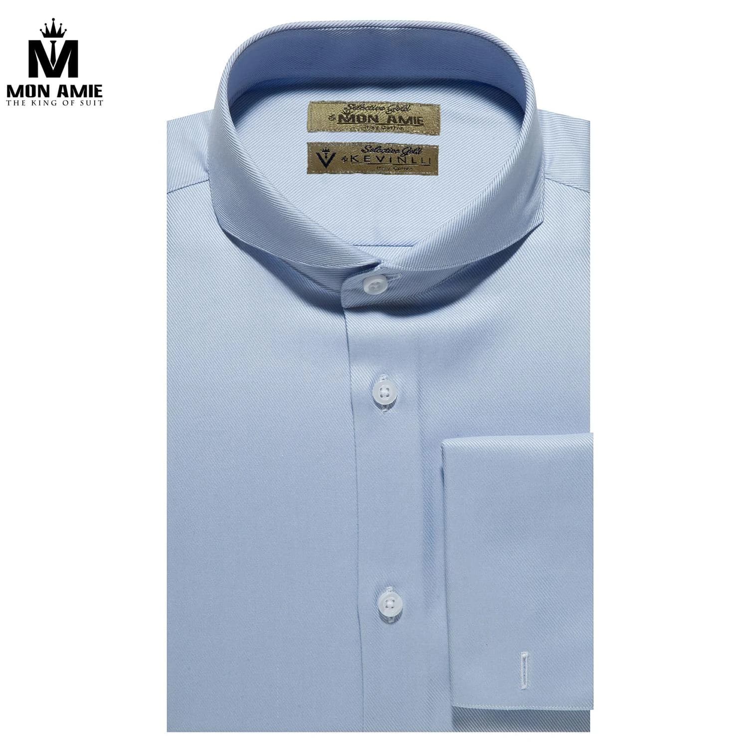 Sơ Mi Xanh Twill Cổ Đứng