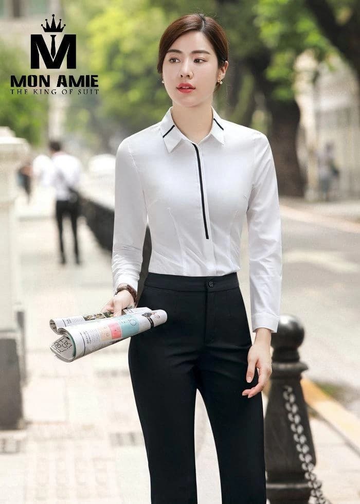 Sơ Mi Nữ Viền Đen Thanh Lịch
