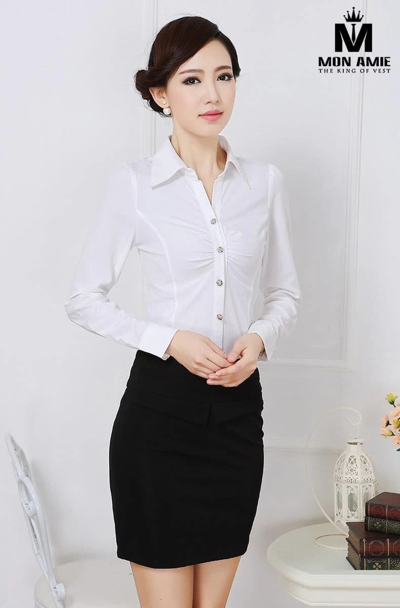 Sơ Mi Nữ Nhún Ngực Trắng Ngọc